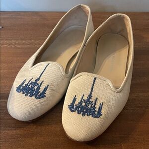 Stubbs & Wootton Palm Beach Loafers Canvas w Blue Chandelier Embroidery| Size 10